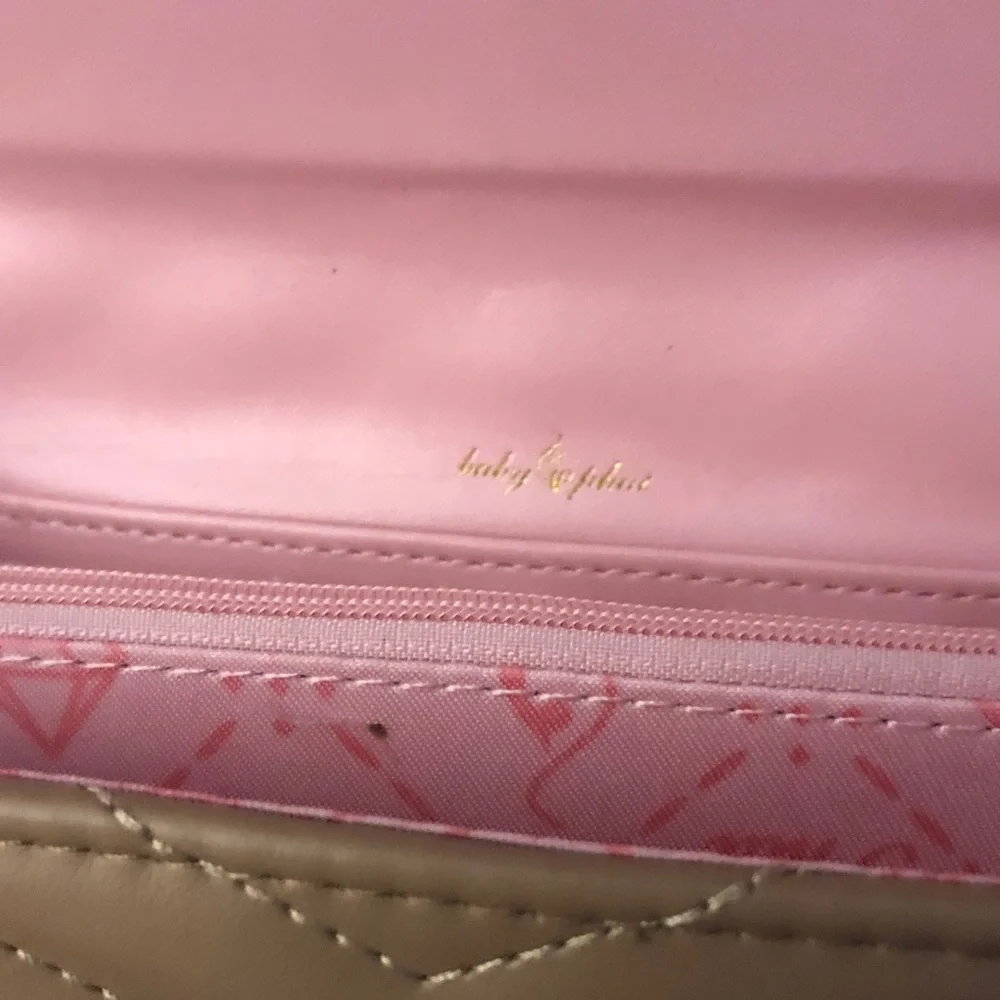 Baby Phat Tan Faux Leather Quilted Chevron Flap Clutch Wallet Cat Logo NWT